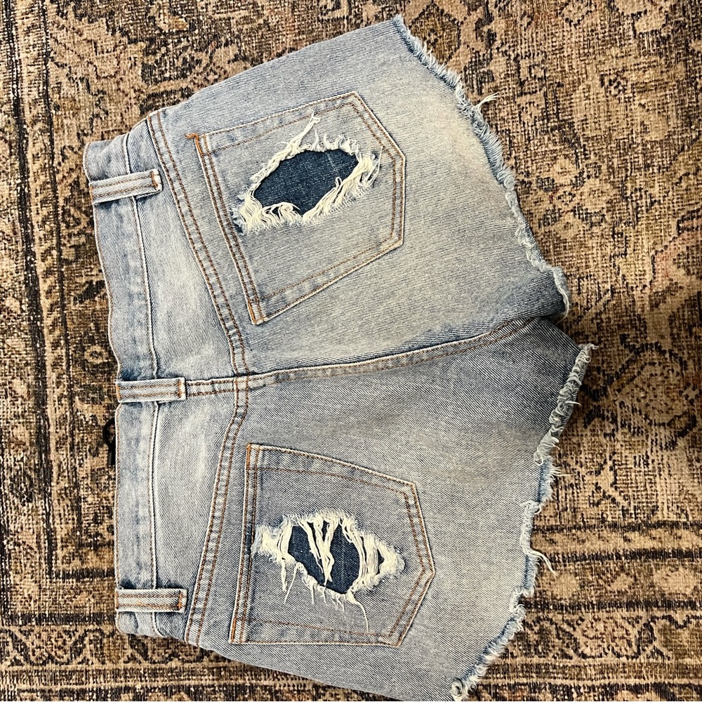 MINKPINK Distressed Jean Shorts - Blue and Gray
